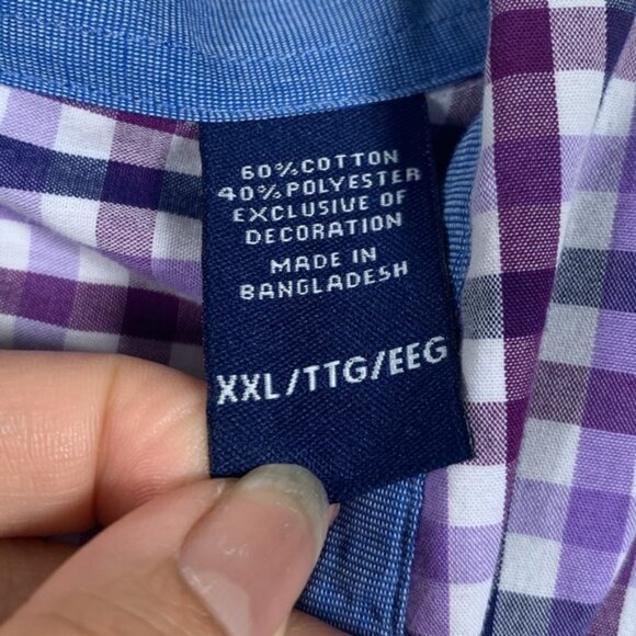 Chaps Ralph Lauren Purple White Plaid Checkers Button Down Shirt Size XXL EUC - Picture 5 of 5